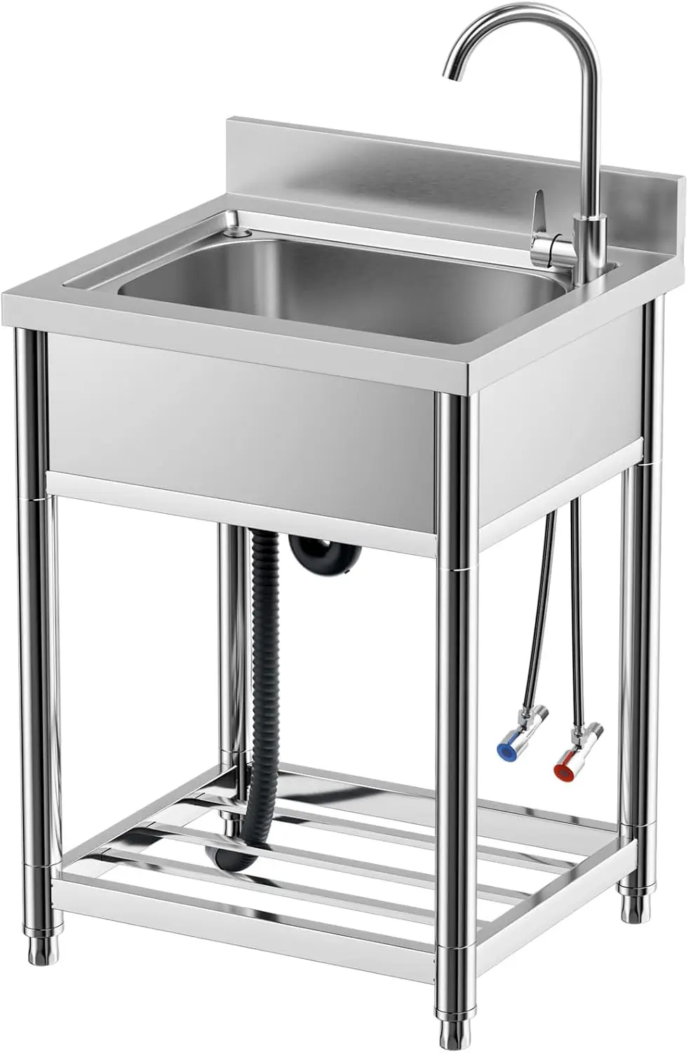 Commercial Kitchen Faucet - Free Standing Stainless-Steel Single Bowl Commercial