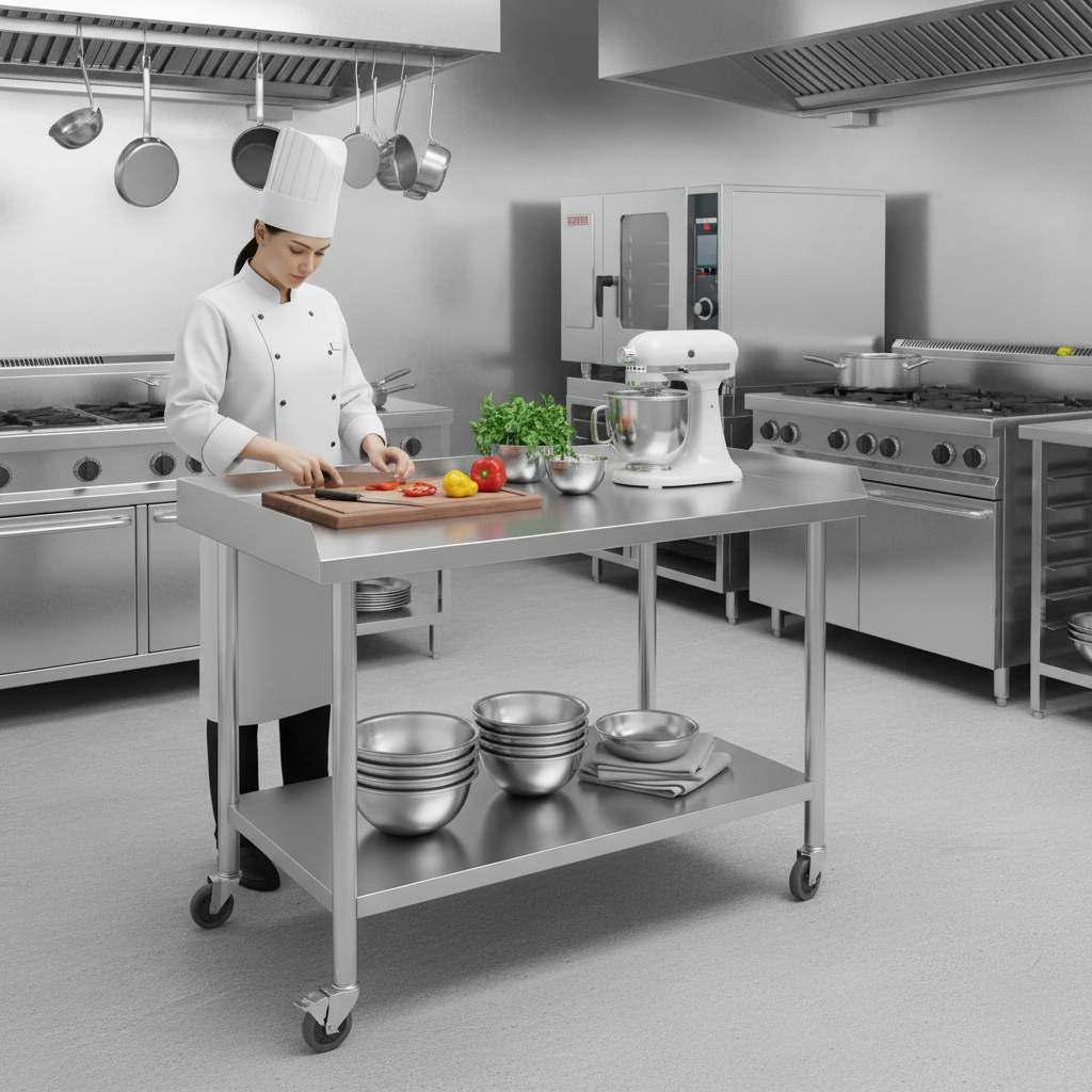 2-Tier Stainless Steel Commerc - Commercial Kitchen Prep Table With Storage avaliação e preço