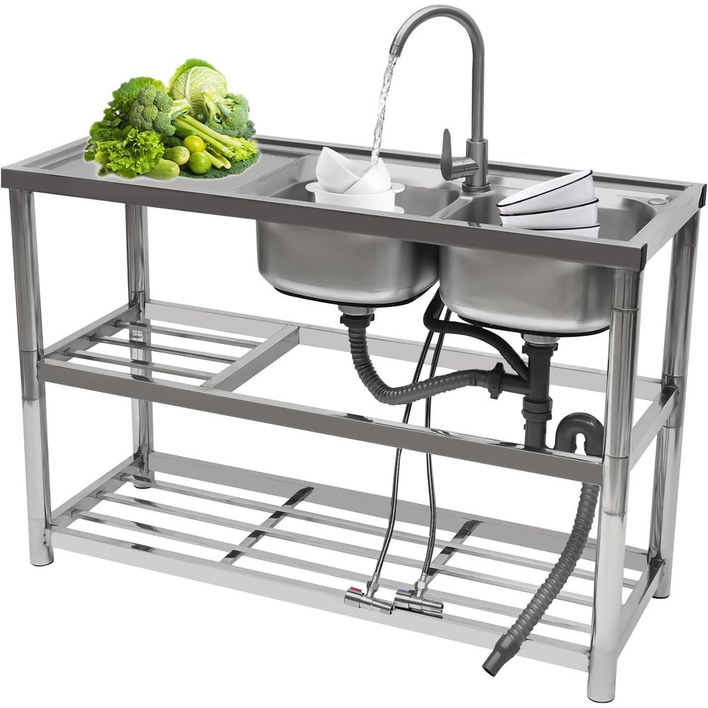 Commercial Stainless Steel Dou - Commercial Kitchen Faucet avaliação e preço