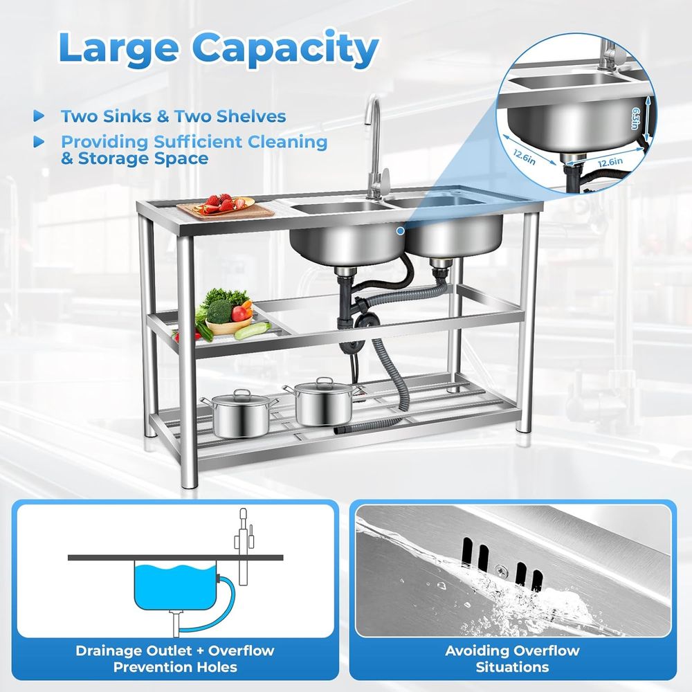 Commercial Stainless Steel Dou - Commercial Kitchen Faucet avaliação e preço
