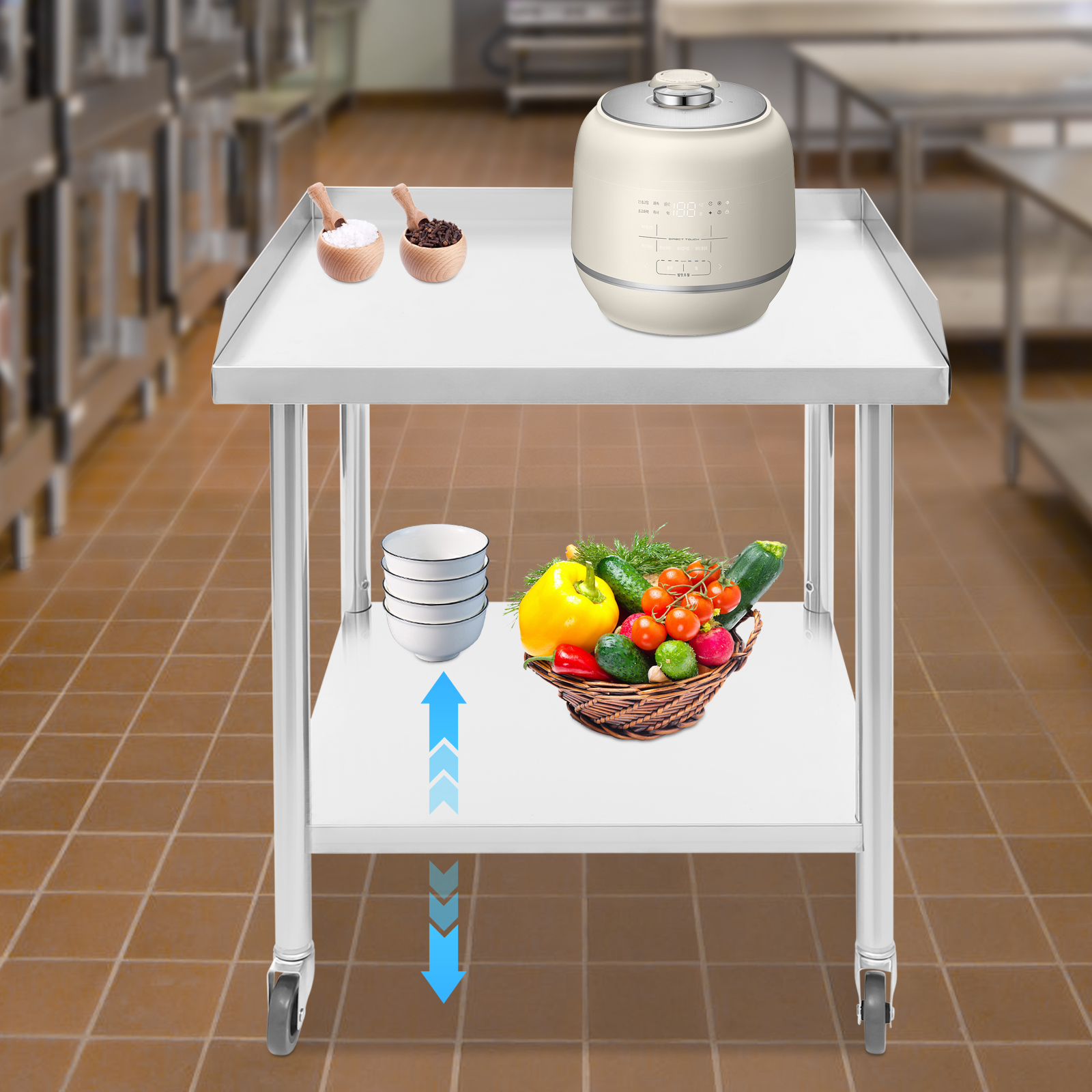 2 Tier Stainless Steel Work Ta - Commercial Kitchen Prep Table With Storage avaliação e preço