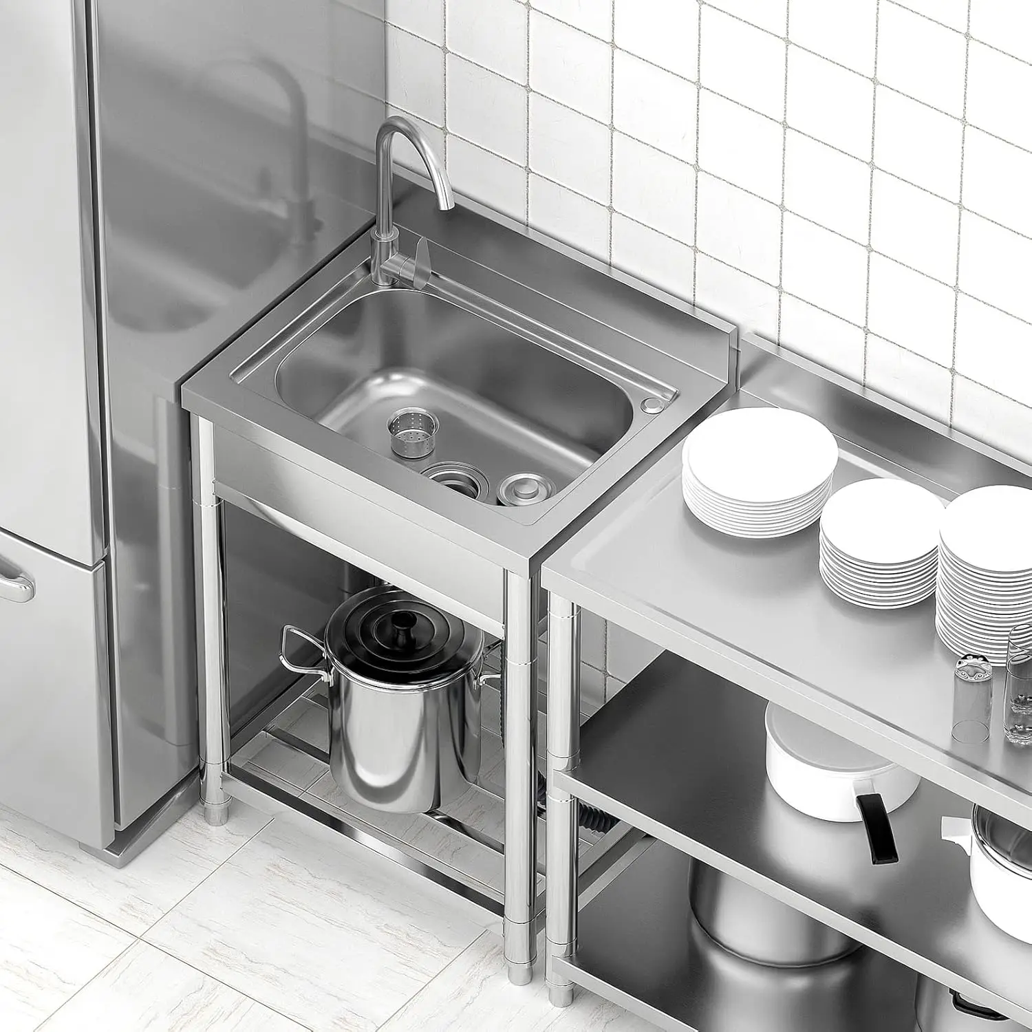 Free Standing Stainless-Steel  - Commercial Kitchen Faucet avaliação e preço