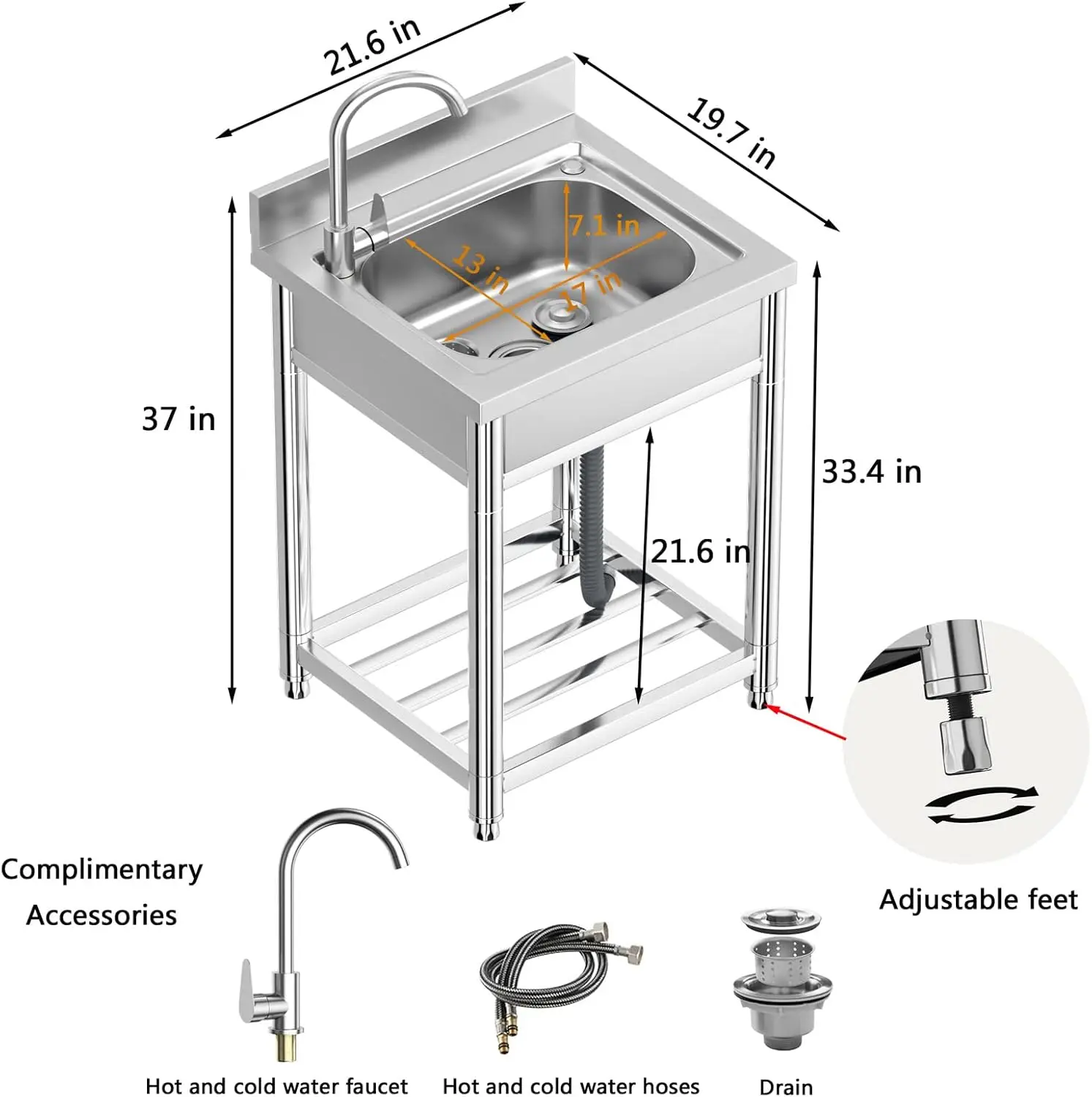 Free Standing Stainless-Steel  - Commercial Kitchen Faucet avaliação e preço