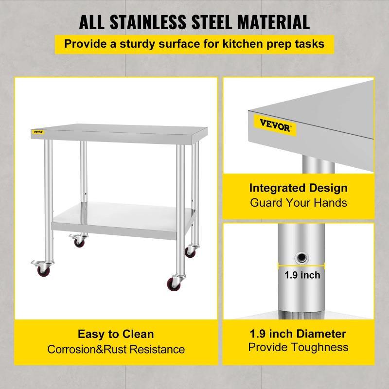 Stainless Steel Kitchen Prep T - Commercial Kitchen Prep Table With Storage avaliação e preço