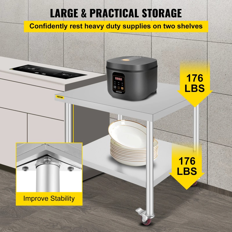 Stainless Steel Kitchen Prep T - Commercial Kitchen Prep Table With Storage avaliação e preço